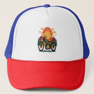 Motorcycle with USA Flag, 4th July Trucker Hat
