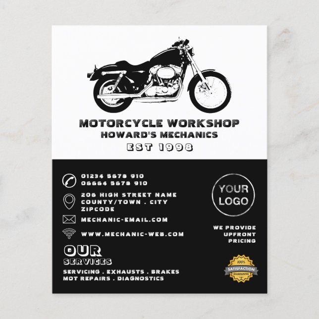 Motorcycle Workshop, Mechanic Repair Advertising Flyer Zazzle