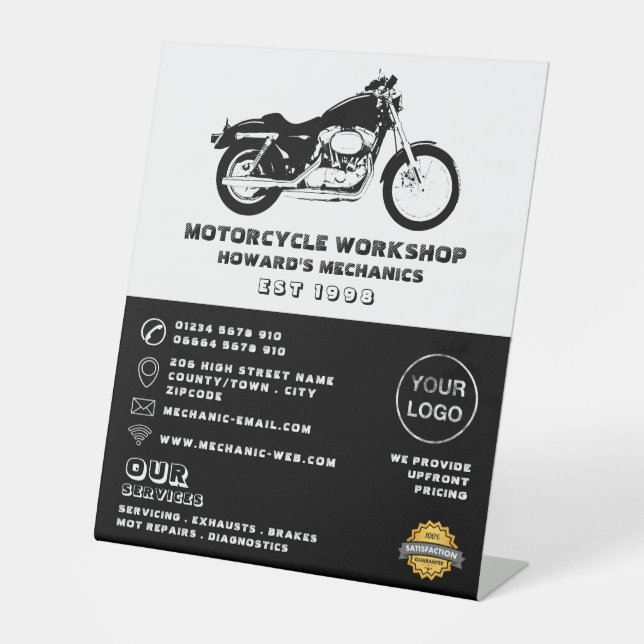 Motorcycle Workshop, Mechanic & Repair Advertising Pedestal Sign (Front)