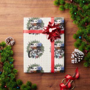 Motorcycle Wreath Christmas Wrapping Paper