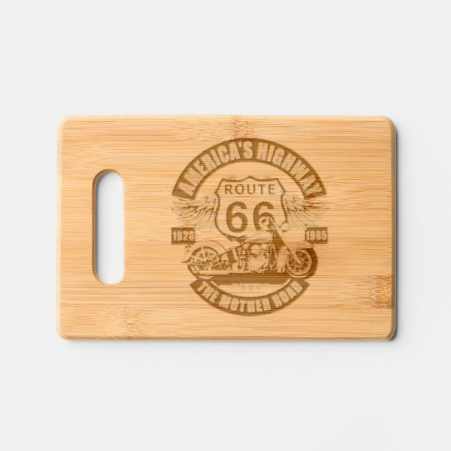 Motorcycles and Route 66 Engraved Cutting Board (Front)