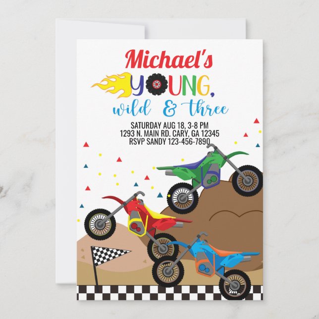 Motorcycles, dirt bikes boy birthday invitation. invitation (Front)