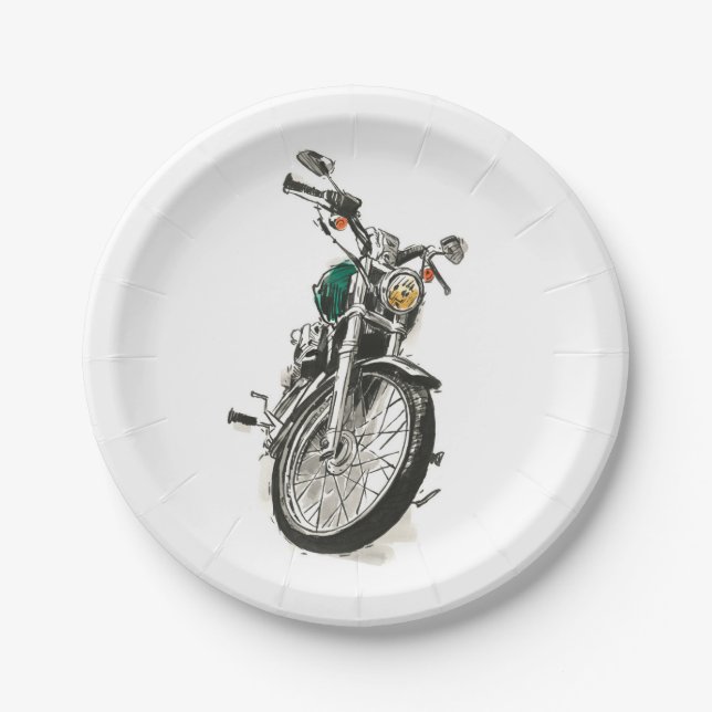 Motorcycles in Ink I Paper Plates (Front)
