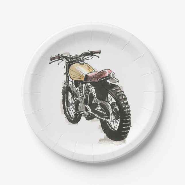 Motorcycles in Ink III Paper Plates (Front)