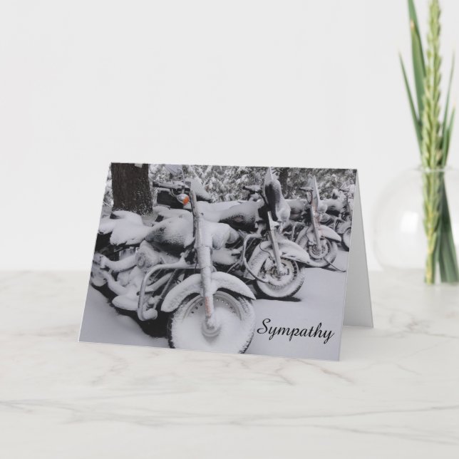 Motorcycles in the Snow Sympathy Card for a Biker (Front)