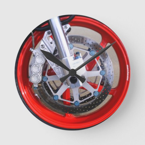 Motorcycles Motorcycle Wheel Red Rims Photo Round Clock