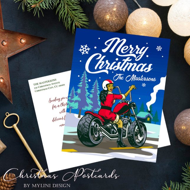 Motorcycling Mrs Claus Funny Christmas Greetings Holiday Postcard (Creator Uploaded)