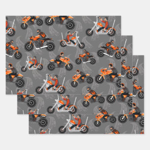 Motorcyclist Gift Offroad Motorcycle Biker Pattern Wrapping Paper Sheets