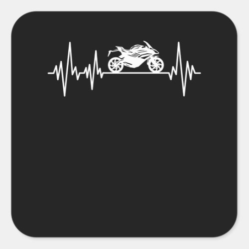 Motorcyclist Heartbeat Biker Heart Line Pulse Square Sticker