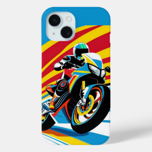 Motorcyclist Leaning into a Sharp Turn iPhone 15 Case