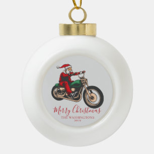Motorcyclist Merry Christmas Ceramic Ball Christmas Ornament