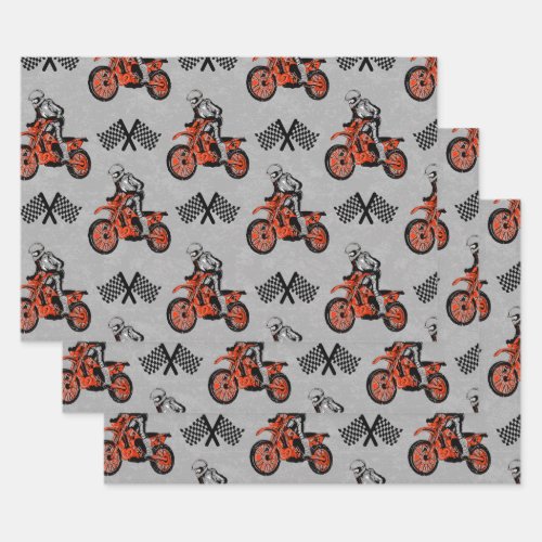 Motorcyclist Motocross Lovers Racing Flags Wrapping Paper Sheets
