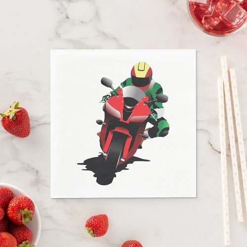 Motorcyclist On A Red Motorbike Napkins