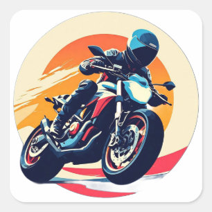 Motorcyclist Racing Square Sticker