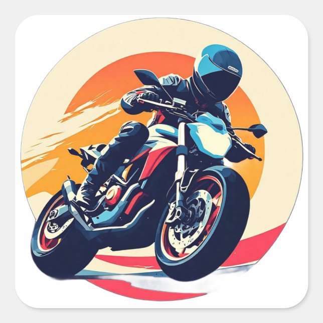 Motorcyclist Racing Square Sticker (Front)