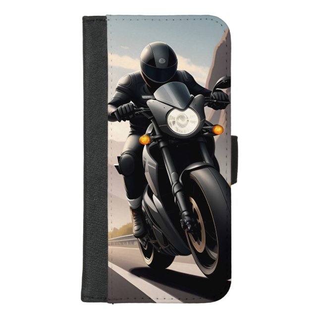 Motorcyclist Riding High-Performance Bike iPhone Wallet Case (Front)