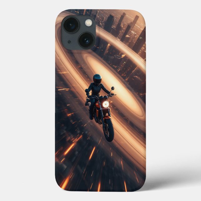 Motorcyclist Riding in Futuristic City with Planet Case-Mate iPhone Case (Back)