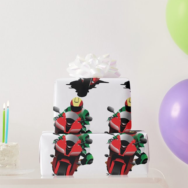 Motorcyclist Riding Red Sportbike Wrapping Paper (Creator Uploaded)