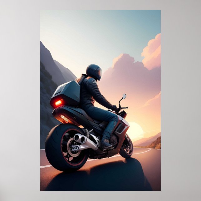 Motorcyclist Riding Through Scenic Road Poster (Front)
