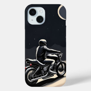 Motorcyclist Riding Under Moonlit Sky iPhone 15 Case