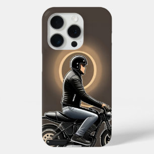 Motorcyclist Riding Under Moonlit Sky iPhone 15 Pro Case