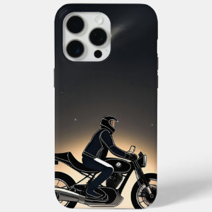 Motorcyclist Riding Under Moonlit Sky iPhone 15 Pro Max Case
