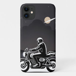 Motorcyclist Riding Under Moonlit Sky iPhone 11 Case