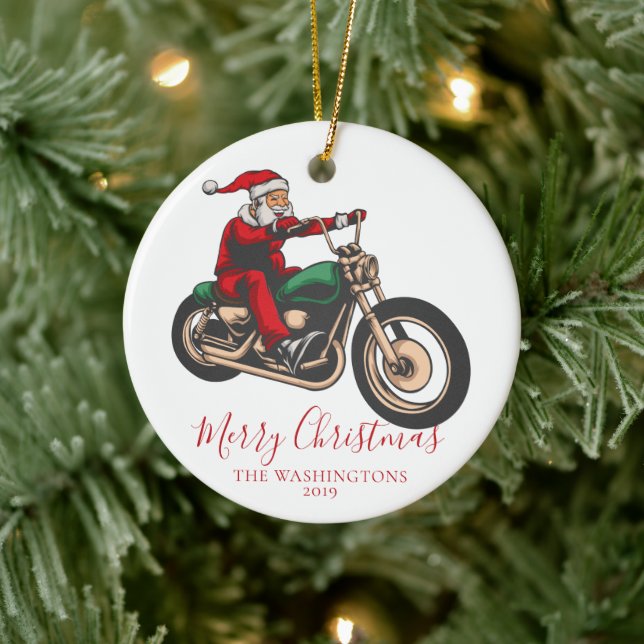 Motorcyclist Santa Ceramic Ornament (Tree)