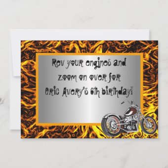 Motorcyle Flames Birthday Invitation | Zazzle