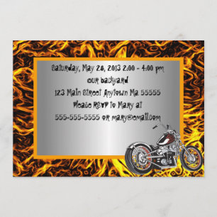 Motorcyle Flames Birthday Invitation