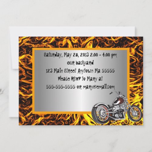 Motorcyle Flames Birthday Invitation