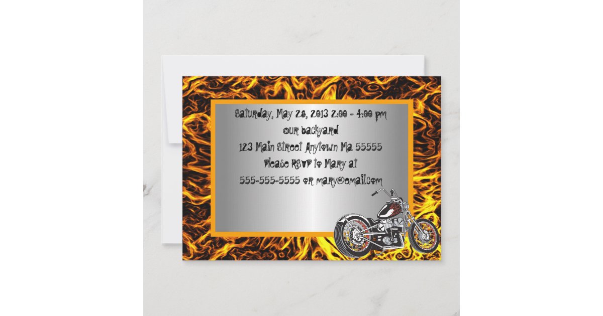 Motorcyle Flames Birthday Invitation | Zazzle