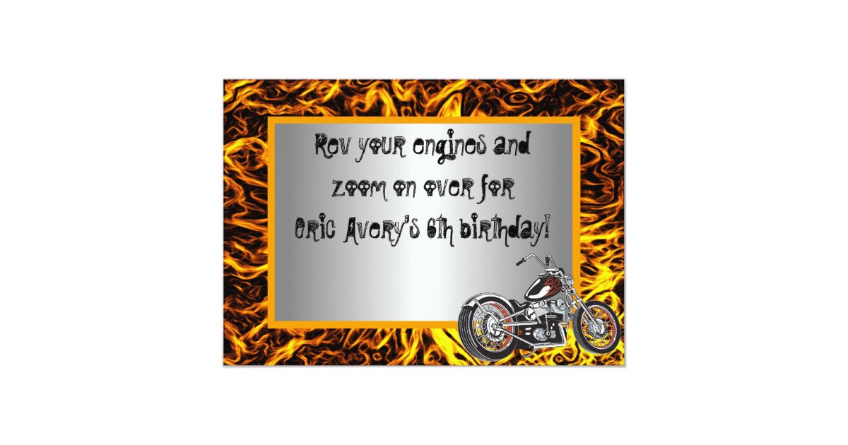 Motorcyle Flames Birthday Invitation | Zazzle