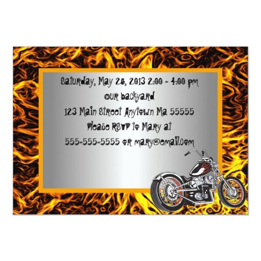 Motorcyle Flames Birthday Invitation | Zazzle