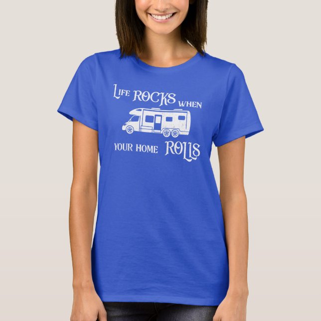Motorhome, campervan or RV camping t shirt (Front)