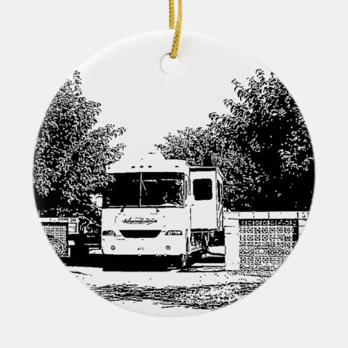 Motorhome in RV Park Ceramic Ornament