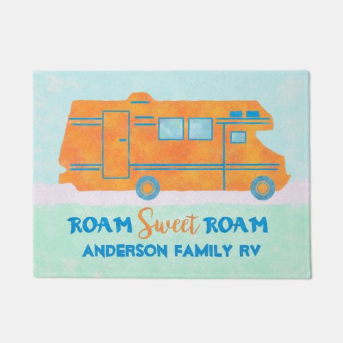 Motorhome Orange RV Summer Camper  Family Name Doormat