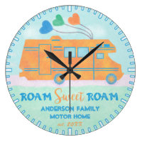 Motorhome RV Camper Sweet Roam Personalized Name Large Clock
