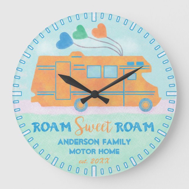 Motorhome RV Camper Sweet Roam Personalized Name Large Clock (Front)