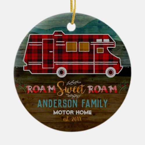 Motorhome RV Camper Travel Van Rustic Personalized Ceramic Ornament