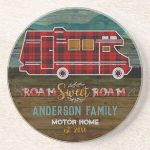 Motorhome RV Camper Travel Van Rustic Personalized Coaster