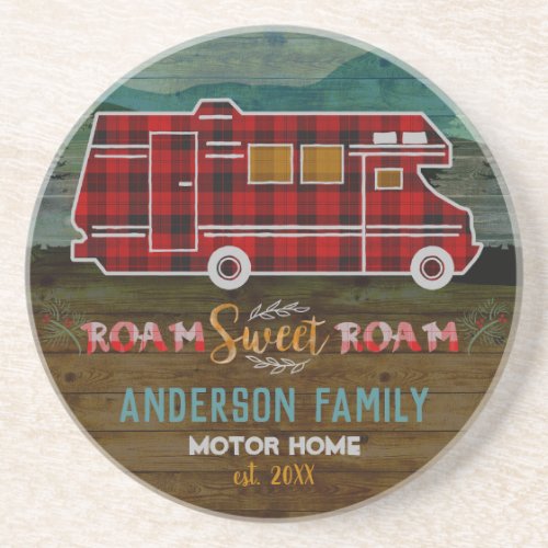 Motorhome RV Camper Travel Van Rustic Personalized Coaster