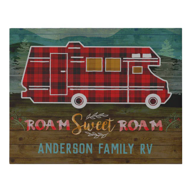 Motorhome RV Camper Travel Van Rustic Personalized Faux Canvas Print ...