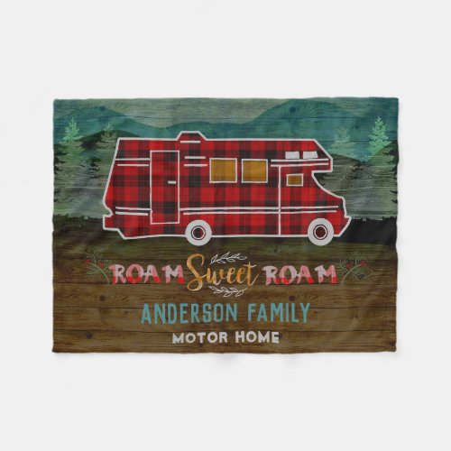Motorhome RV Camper Travel Van Rustic Personalized Fleece Blanket