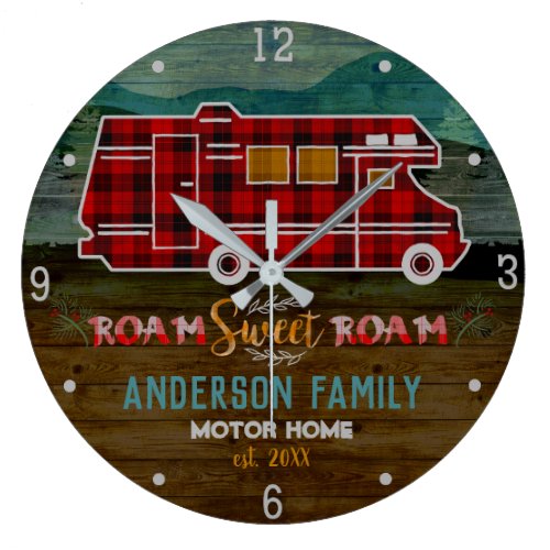 Motorhome RV Camper Travel Van Rustic Personalized Large Clock