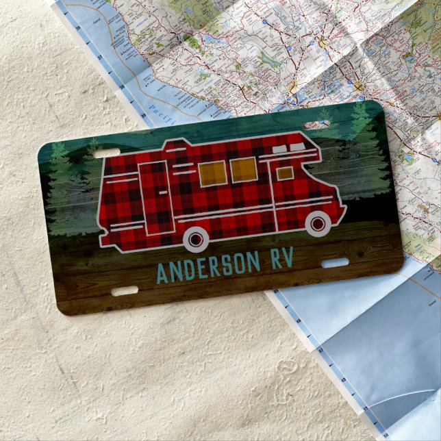 Motorhome RV Camper Travel Van Rustic Personalized License Plate (In Situ)