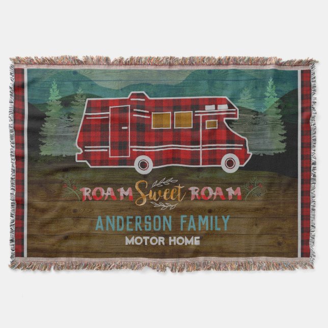 Motorhome RV Camper Travel Van Rustic Personalized Throw Blanket (Front)