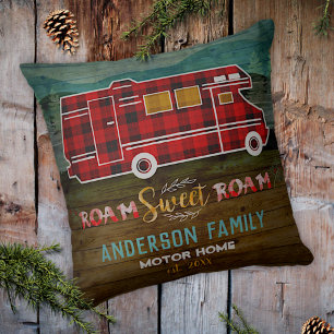 Motorhome RV Camper Travel Van Rustic Personalized Throw Pillow