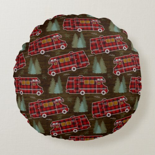 Motorhome RV Camper Travel Van Rustic Pine Pattern Round Pillow