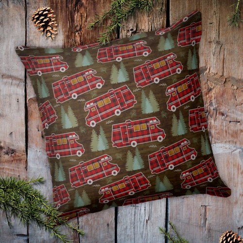 Motorhome RV Camper Travel Van Rustic Pine Pattern Throw Pillow